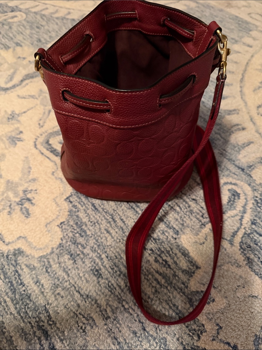 Coach Burgundy Signature Leather Bucket Shoulder Bag